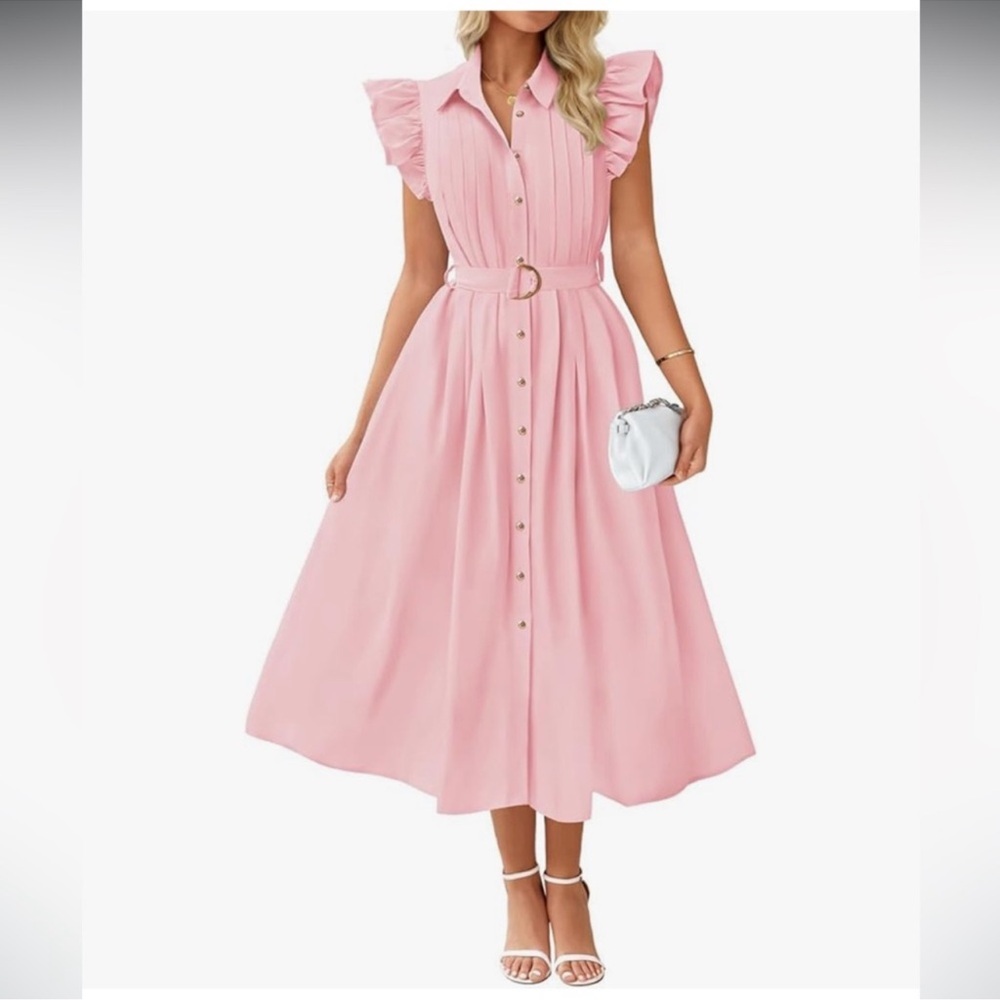 Pink Ruffled Midi Dress